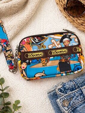Retired LeSportsac in collaboration with Tokidok Pirata Print Wristlet Pouch Bag